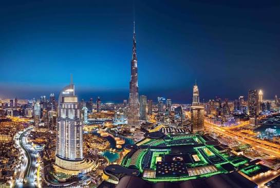 Downtown Dubai skyline with Burj Khalifa and surrounding towers