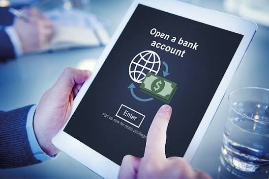 Online bank-account application displayed on a tablet