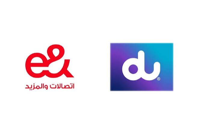Logos of the UAE home-internet providers e& and du